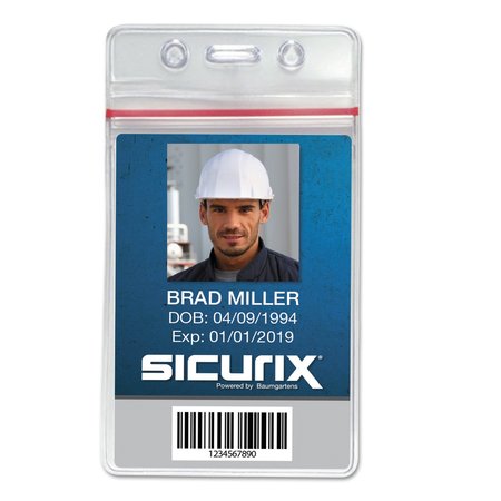SICURIX Sicurix Sealable Cardholder, Vertical, 2 5/8 x 3 3/4, Clear, PK50 BAU47840